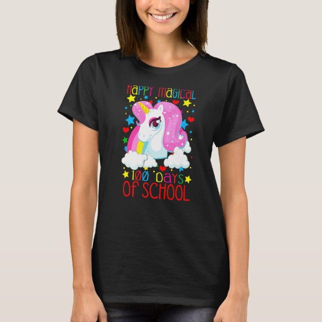 T-shirt Unicorn Rainbow 100th Days Happy Magical 100 Days (Devant)