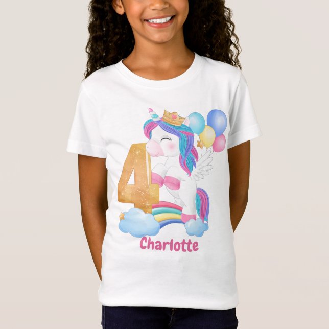 T-Shirt Unicorn Rainbow 4 Birthday (Devant)