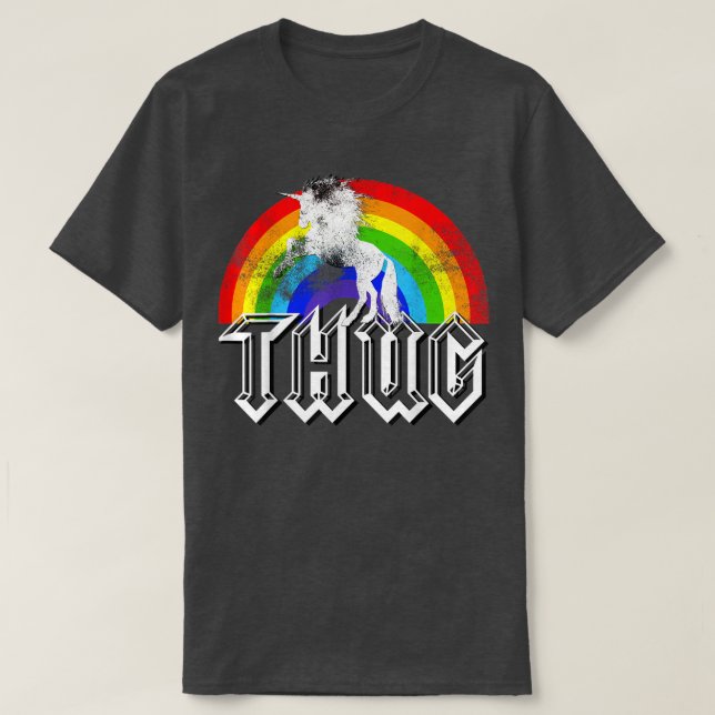 T-shirt Unicorn Rainbow Thug , Funny distressed Gift  (Design devant)
