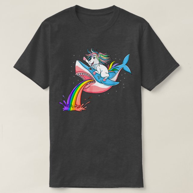 T-shirt Unicorn Riding LGBTQ Pride Shark LGBT pride month  (Design devant)