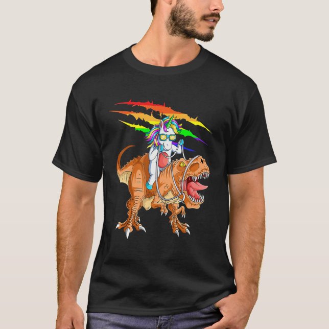 T-shirt Unicorn Riding T rex Dinosaur Boys Girls Men Women (Devant)