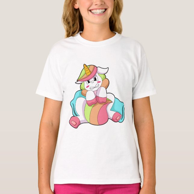 T-shirt Unicorn shy with Pillow (Devant)