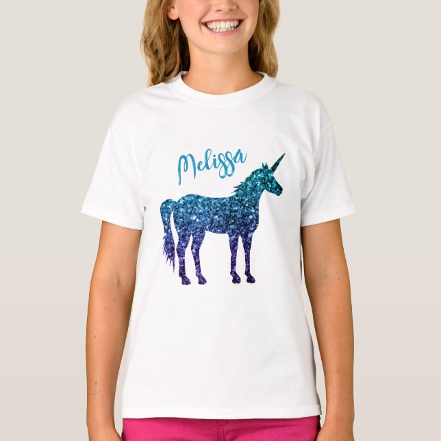 T-shirt Unicorn Sparkles aqua blue ombre Votre nom (Devant)