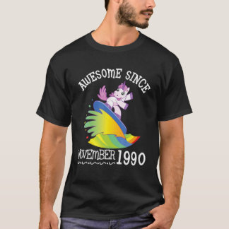 T-shirt Unicorn Surfing Awesome Depuis Novembre 1990