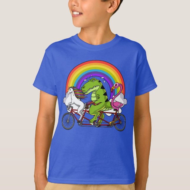 T-shirt Unicorn T-Rex Dinosaur Flamant rose équitation Vél (Devant)