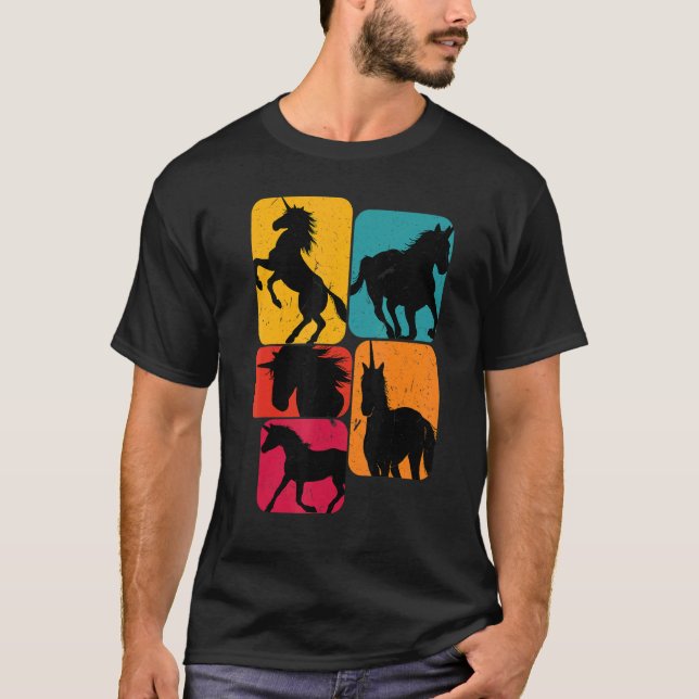 T-shirt Unicorn unicorns Retro Design (Devant)