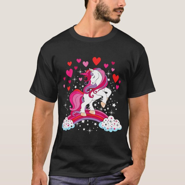 T-shirt Unicorn Valentines Day Shirt Toddler Girl Love Hea (Devant)