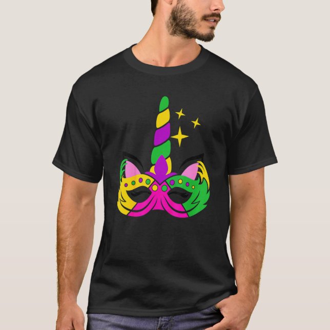T-shirt Unicorn Visage Mardi Gras Fête Masque Fille Costum (Devant)