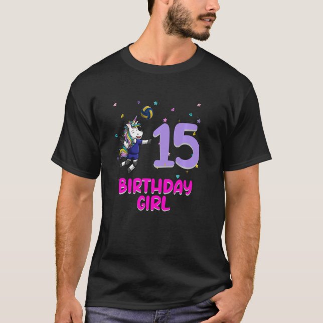 T-shirt Unicorn Volleyball 15e Anniversaire Fille Amour Am (Devant)