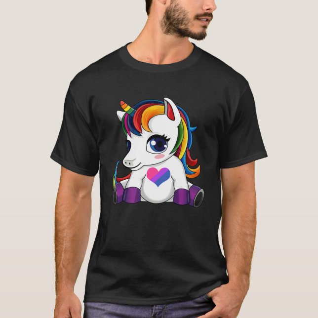 T-shirt Unicorn with Bisexual Flag Heart  Bisexual Flag (Devant)