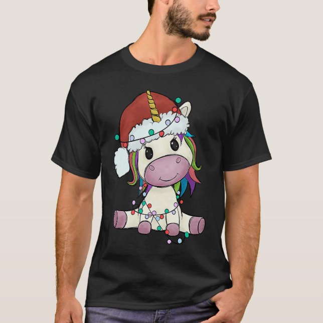 T-shirt Unicorn with Christmas hat unicorn girl (Devant)