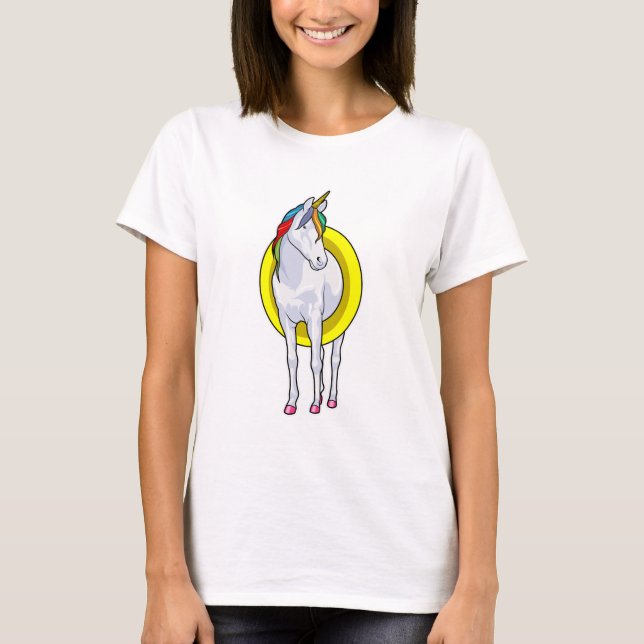 T-shirt Unicorne à la natation avec anneau de nage (Devant)