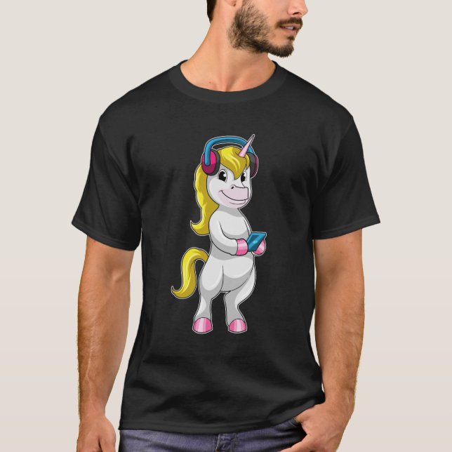 T-shirt Unicorne à l'écoute de musique avec casque (Devant)