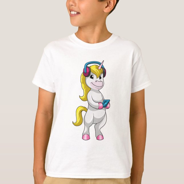 T-shirt Unicorne à l'écoute de musique avec casque (Devant)