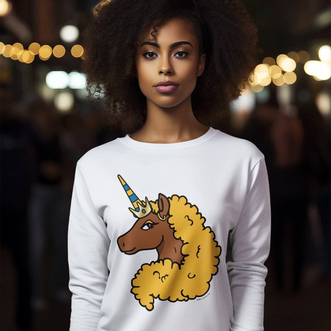 T-shirt Unicorne Afro Jaune (AI generated model wearing long sleeve t-shirt)