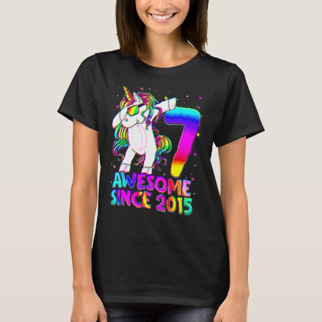 T-shirt Unicorne âgé de 7 ans Dabbing 7e anniversaire fill (Devant)