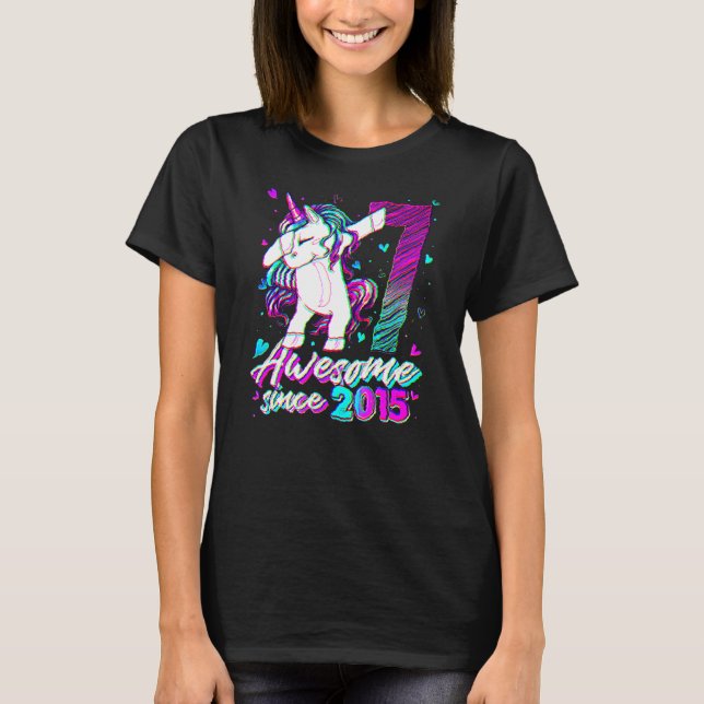 T-shirt Unicorne âgé de 7 ans Dabbing 7e anniversaire fill (Devant)