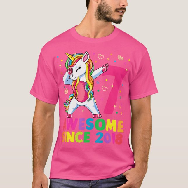 T-shirt Unicorne Âgée De 7 Ans Dabbing 7E Anniversaire Fil (Devant)
