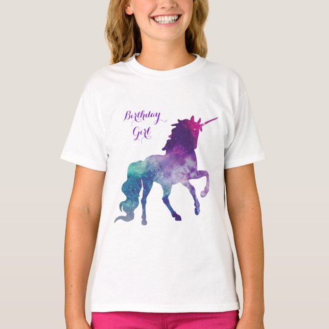 T-shirt Unicorne aquarelle Silhouette | Fille d'anniversai (Devant)