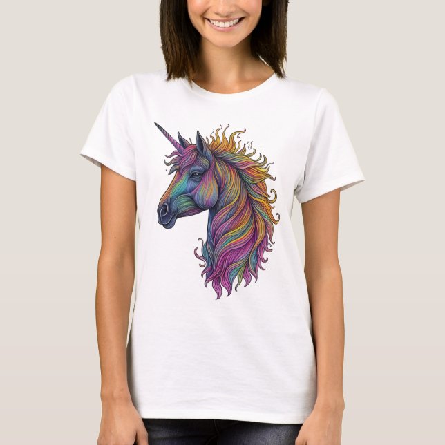 T-shirt Unicorne arc-en-ciel mystique (Devant)