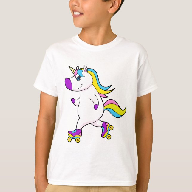 T-shirt Unicorne au patinage en ligne avec patins à roulea (Devant)