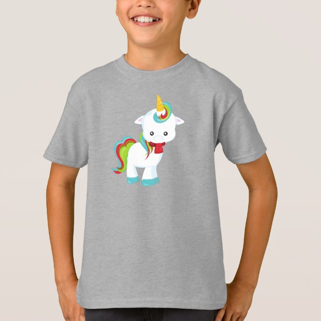 T-shirt Unicorne Avec Écharpe, Petite Unicorne, Cute Unico (Devant)
