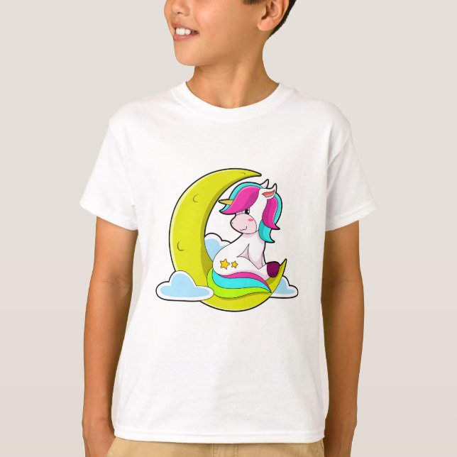 T-shirt Unicorne avec nuages et lune (Devant)