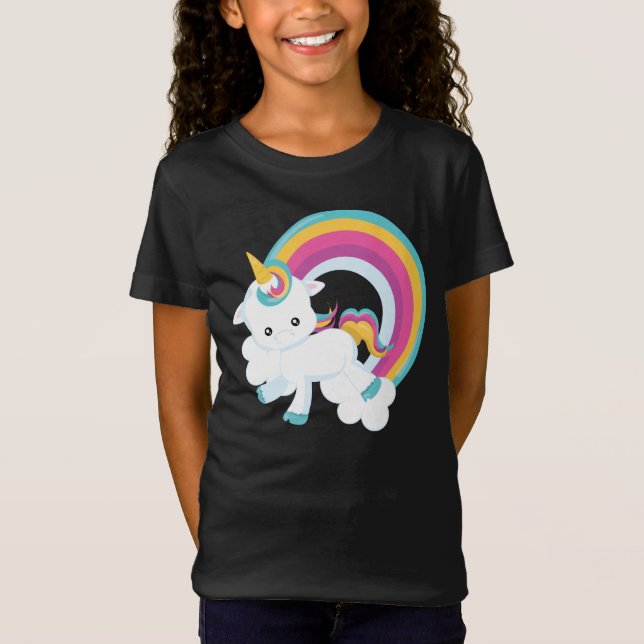 T-Shirt Unicorne avec Rainbow Girl (Devant)