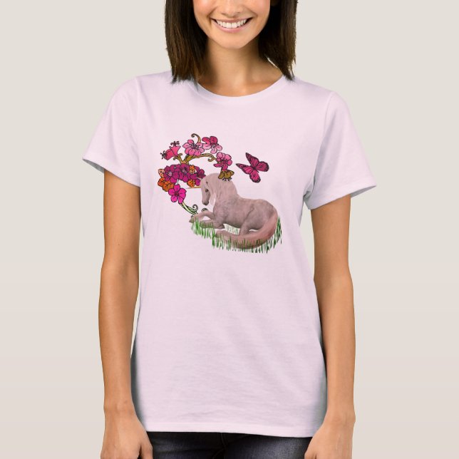 T-shirt Unicorne Blanche Et Fleurs (Devant)