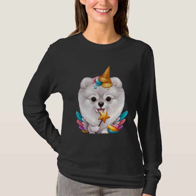 T-shirt Unicorne blanche Poméranie crème glacée (Devant)