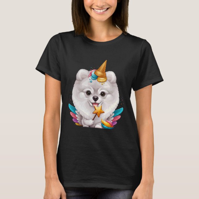 T-shirt Unicorne blanche Poméranie crème glacée (Devant)