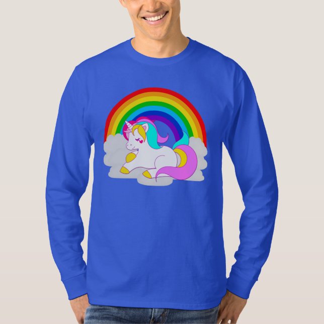 T-shirt Unicorne blanche sur Cloud Rainbow Homme's Long Sl (Devant)