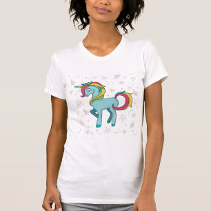 T-shirt Unicorne bleue avec Doodles