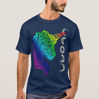 T-shirt Unicorne Celtic Knot Dotwork Rainbow Design