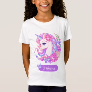 T-Shirt Unicorne colorée & Fleurs Tee de filles personnali