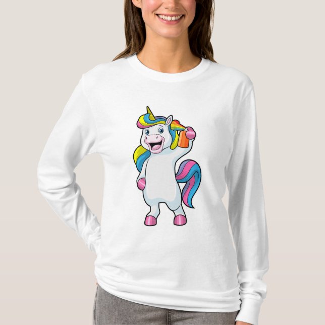 T-shirt Unicorne comme coiffeur avec aérosol (Devant)