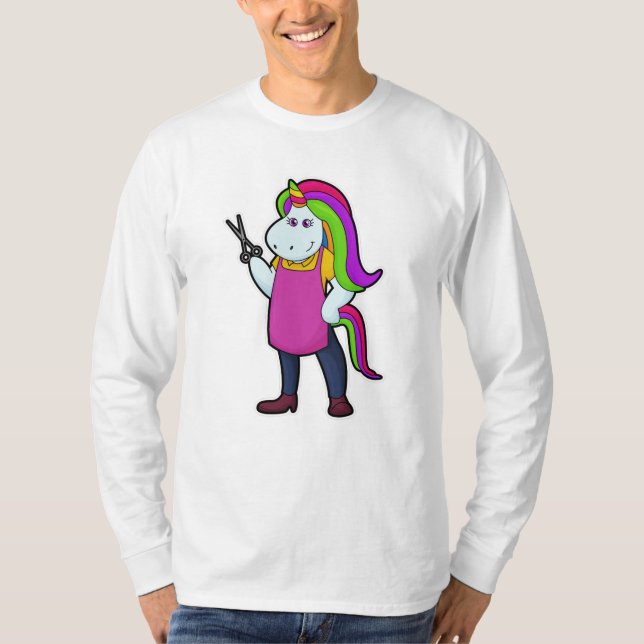 T-shirt Unicorne comme coiffeur avec ciseaux (Devant)