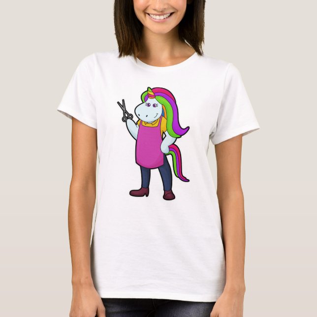 T-shirt Unicorne comme coiffeur avec ciseaux (Devant)