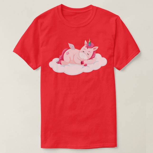 T-shirt unicorne dormir dans le ciel drôle (Design devant)
