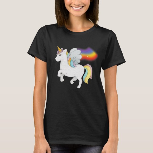 T-shirt Unicorne Douce Avec Arc En Ciel (Devant)