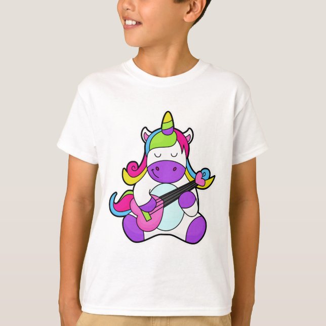 T-shirt Unicorne en tant que musicien avec guitare (Devant)