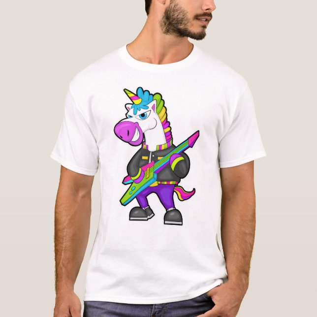 T-shirt Unicorne en tant que musicien avec guitare (Devant)