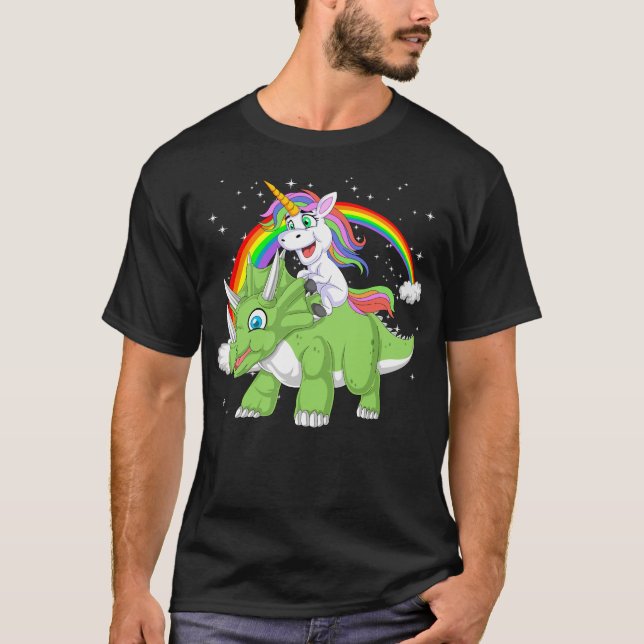 T-shirt unicorne équitation triceratops (Devant)