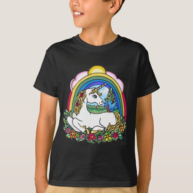 T-shirt Unicorne et arc-en-ciel (Devant)