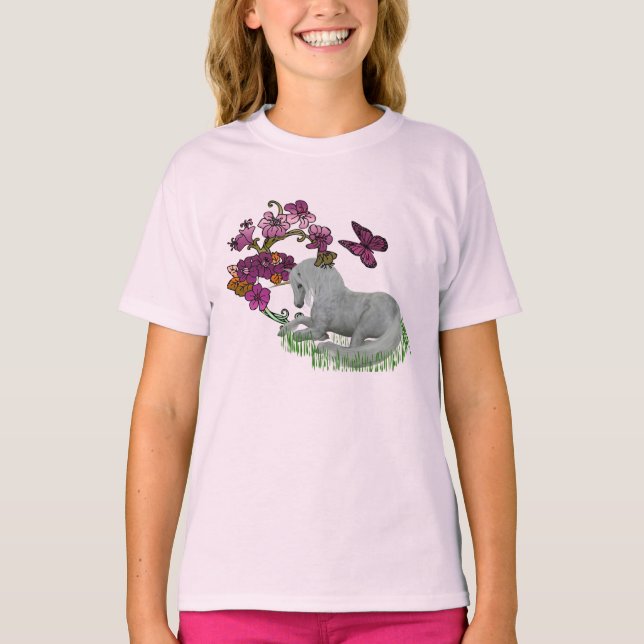 T-shirt Unicorne Et Fleurs (Devant)