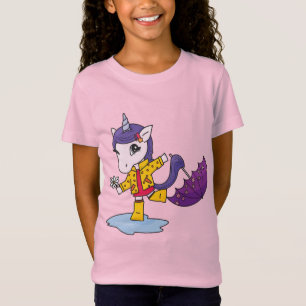 T-Shirt Unicorne florale rose mignonne et simple en Rainco
