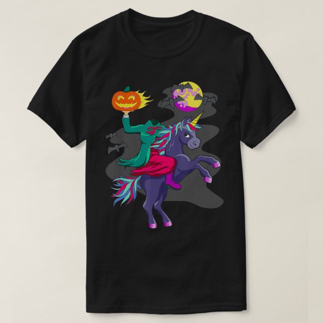 T-shirt Unicorne Halloween Horseman Citrouille Head G (Design devant)