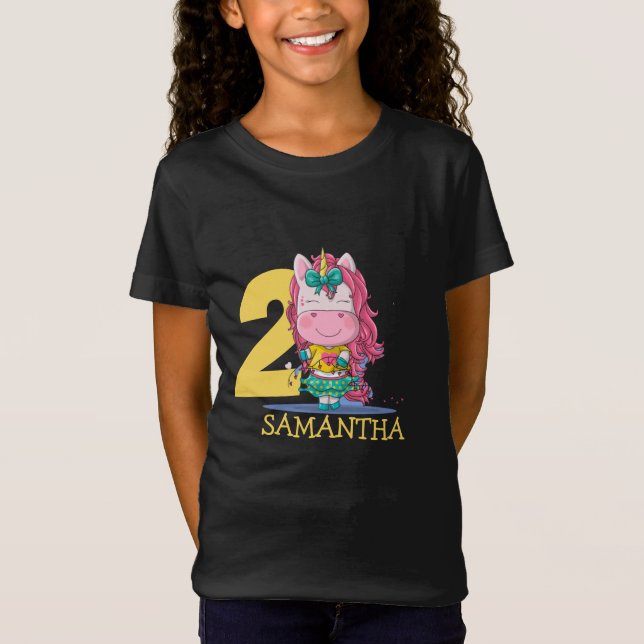 T-Shirt Unicorne jaune 2ème anniversaire (Devant)
