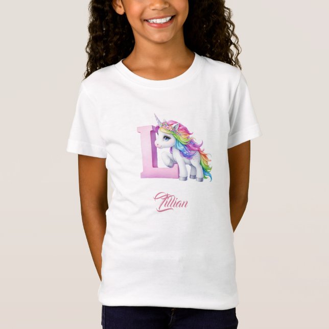 T-Shirt Unicorne lettre K monogramme initiales filles cade (Devant)