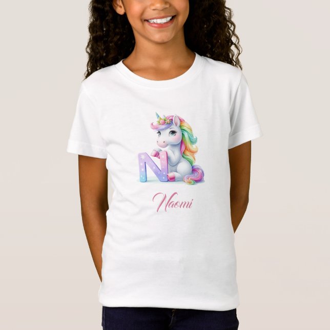 T-Shirt Unicorne lettre N monogramme premier jour magique (Devant)